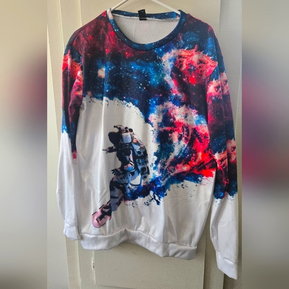 Mr. GUGU & Miss GO Unisex Surfing Cosmonaut Colorful Space-Themed Sweatshirt - Picture 1 of 5